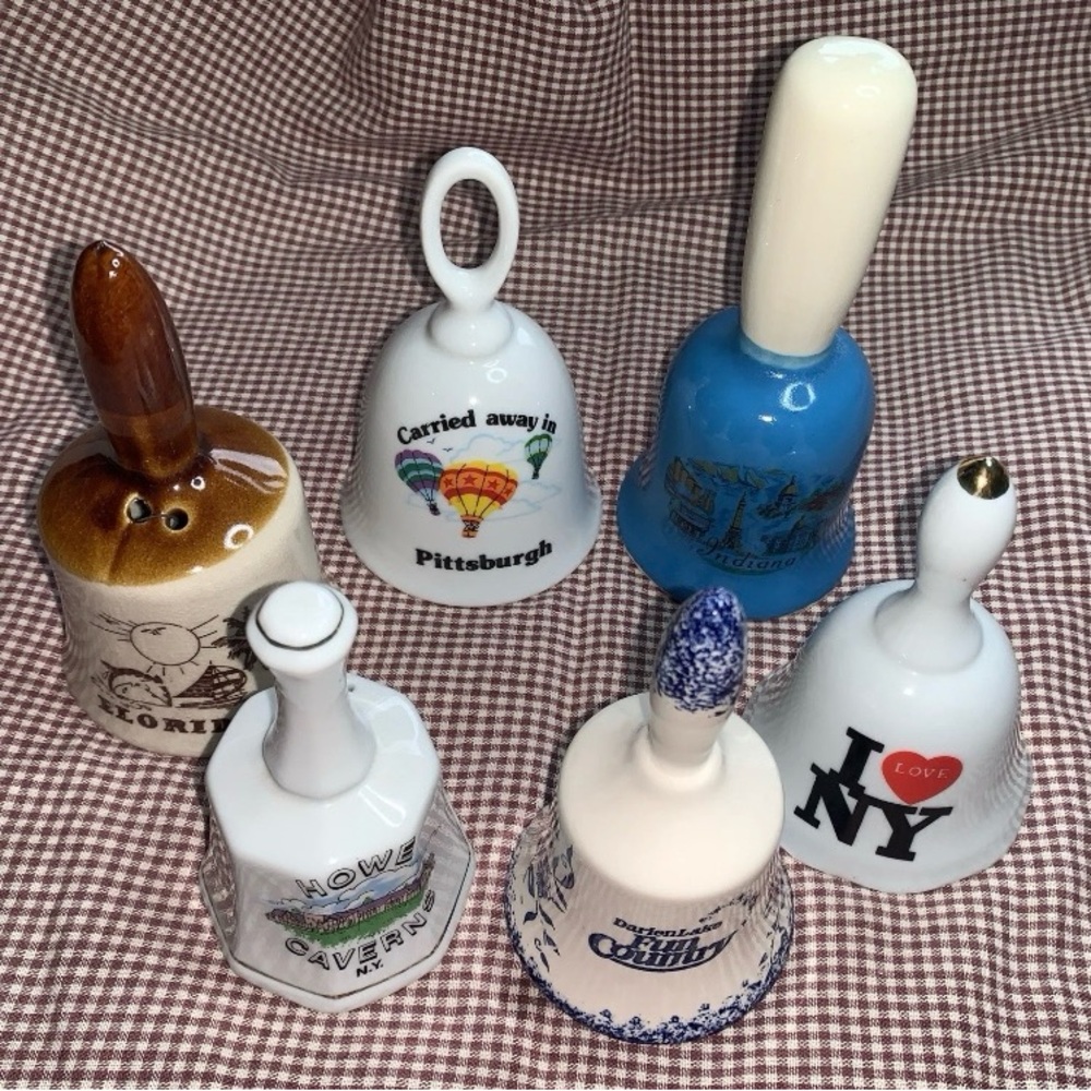 Ceramic Bells Set of 6 Decorative Souvenir NY PA IN FL State Destinations